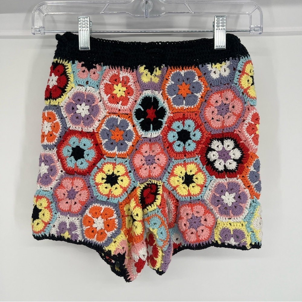 OCEANUS Ava Rainbow Colorful Handmade Drawstring Beach Crochet Shorts XS NWT - Picture 7 of 8